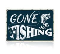 DOODLREAM Gone Fishing Tin Sign Vintage Wall Decor 20 x 30 cm Leaping Fish Metal Sign for Home Man Cave Farmhouse Lake Cabin Cafes Bars Decor Gift for Man Husband