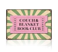DOODLREAM Green Striped Ticket Tin Sign Retro Metal Wall Decor 20 x 30cm Couch & Blanket Book Club Vintage Wall Art Poster for Home Library Classroom Cafe Reading Room Corner Decor Gift