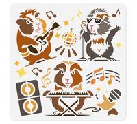 DOODLREAM Guinea Pig Rock Group Stencil for Painting, 30×30cmReusable Plastic Tadpole Animal Singing Stencil Drawing Template, DIY Craft Paint Template for Wall Home Decor Wood Burning Card Journal