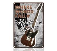 DOODLREAM Guitar Tin Sign Retro Metal Wall Decor 20 x 30cm Vintage Where Words Fail Music Speaks Wall Art Poster for Home Cafes Musical Pub Bar Garden Gallery Man Cave Office Clubs Decor Gift