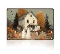 DOODLREAM Halloween Cute Ghosts Tin Sign Retro Metal Wall Decor 20 x 30cm Vintage Fall Pumpkin Farmhouse Wall Art Poster for Home Cafes Bathroom Garden Gallery Man Cave Office Clubs Decor Gift