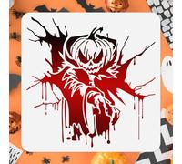 Doodlream Halloween Pumpkin Scarecrow Stencil for Painting Spooky Evil Scarecrow Stencil Drawing Template, Halloween DIY Craft Template for Wall Home Decor Wood Burning Card Journal Canvas 30×30cm