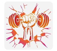Doodlream Hand Lifting Dumbbell Wall Stencil for Painting on Gym 11.8 x 11.8 Inch Reusable Plastic Weightlifting Craft Stencil for Painting on Wood Wall Fabric