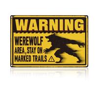 DOODLREAM Howling Werewolf Warning Metal Tin Sign Wall Decor Werewolf Area 20 x 30 cm Retro Wall Poster for Man Cave Bar Game Room Outdoor Fence Forest Decor