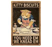DOODLREAM Kitty Biscuits You Need We Knead Cat Metal Vintage Tin Sign Retro Tin Poster for Home Kitchen Wall Decor 8 x 12 Inch