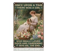 DOODLREAM Lady Loves Dog and Flower Tin Sign Garden Metal Wall Decor Once Upon A Time There Was A Lady Wall Poster 20 x 30cm