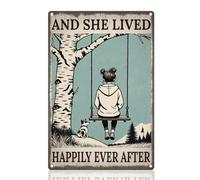 DOODLREAM Lady on Swing Metal Tin Sign Wall Decor And She Lived Happily Ever After 20 x 30 cm Vintage Wall Poster for Bedroom Living Room Yard Garden Home Decor Gift