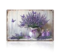 DOODLREAM Lavender Flowers Retro Wall Decor Metal Tin Sign 20x30cm Spring Bouquet Floral Vintage Wall Art Poster for Home Coffee Cafe Room Bathroom Courtyard Garden Greenhouse Yard Decor Gift