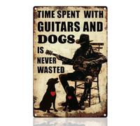 DOODLREAM Man Playing Guitar Tin Sign Retro Metal Wall Decor 20 x 30cm Man Cave Sign Time Spent On Guitar and Dog Is Never Wasted Wall Art Poster for Home Living Room Bedroom Bar Office Music Room