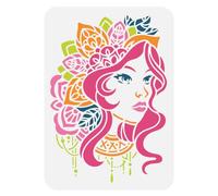 DOODLREAM Mandala Woman Face Wall Stencil Template 29.7 x 21cm Reusable Plastic Art Stencils for Painting on Wood Wall Floor Tile Fabric Glass Furniture, DIY Home Decor Or Craft Stencil