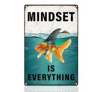 DOODLREAM Mindset is Everything Motivational Retro Wall Decor Metal Tin Sign 20 x 30cm Fish Shark Fin Inspirational Vintage Wall Art Poster for Home Cafe Office Club Decor