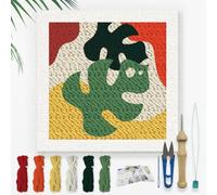 DOODLREAM Monstera Deliciosa DIY Punch Needle Embroidery Kit for Adult Beginner, 24cm Tropical Leaves Punch Stitching Craft Set for Starter with Frame, Fabric Pattern, Threader, Yarn, Punch Needle