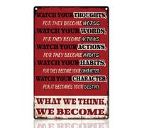 DOODLREAM Motivational Word Retro Wall Decor Metal Tin Sign 20x30cm What We Think We Become Inspirational Vintage Wall Art Poster for Home Coffee Cafes Bathroom Office Clubs Decor Gift