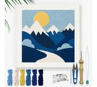 DOODLREAM Mountains DIY Punch Needle Embroidery Kit for Adult Beginner, 24cm Landscape Sunrise Punch Stitching Craft Set for Starter with Frame, Fabric Pattern, Threader, Yarn, Punch Needle
