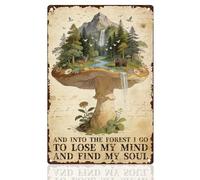 DOODLREAM Mushroom Forest Metal Tin Sign Wall Decor 20 x 30 cm And Into The Forest I Go To Lose My Mind And Find My Soul Wall Poster for Home Room Cafes Bar Outdoor Garden Yard Man Cave Decor Gift