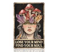 DOODLREAM Mushroom Lady Kitchen Wall Decor Sign, Lose Your Mind Find Your Soul Home Wall Art, Vintage Metal Tin Poster for Office Hotel Cafe Beer Bar Wall Decor Gift 8 x 12 Inch