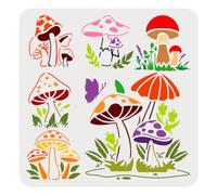 DOODLREAM Mushroom Stencil for Painting, 30 x 30cm Reusable Plastic Mushroom Stencil Drawing Template, Plant DIY Craft Paint Template for Wall Home Decor Wood Burning Card Canva Fabric Journal Paper