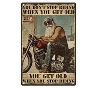 DOODLREAM Old Motorcycle Rider Metal Tin Sign You Don’t Stop Racing When You Get Old Retro Wall Art Poster for Home Garage Man Cave Cafe Bar Wall Decor 7.9 x 11.9 Inch