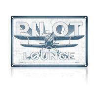 DOODLREAM Pilot Lounge Metal Tin Sign Wall Art Decor Airplane Enthusiast Military Fan Pilot Gift for Men Vintage Poster for Home Room Man Cave Bar Dorm Wall Decor 8 x 12 Inch