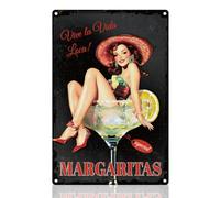 DOODLREAM Pin Up Woman Cocktail Retro Wall Decor Metal Tin Sign 20 x 30cm Sexy Woman Sitting Inside A Margarita Vintage Wall Art Poster for Man Cave Home Coffee Room Bathroom Bar Decor Gift