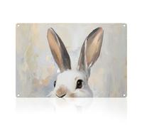DOODLREAM Rabbit Head Retro Wall Decor Metal Tin Sign 20x30cm Oil Painting Style Animal Bunny Wall Art Poster for Home Coffee Cafes Bathroom Gallery Man Cave Office Clubs Decor Gift