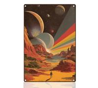 DOODLREAM Retro Science Fiction Universe Tin Sign Metal Wall Decor 20 x 30cm Mountain Planet Wall Art Poster for Home Cafes Bathroom Garden Gallery Man Cave Office Clubs Decor Gift