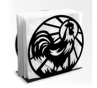 Doodlream Rooster Decorative Black Metal Napkin Holder for Table, 13.5 x 11.8 x 5cm Circle Standing Napkin Holder for Home Kitchen Restaurant Picnic Party Coffee Bar Dining Room