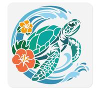 DOODLREAM Sea Turtle Flower Stencil for Painting, 30 x 30cm Reusable Plastic Sea Animal Waves Stencil Drawing Templates, DIY Craft Paint Template for Wall Home Decor Wood Burning Card Journal Paper