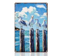 DOODLREAM Seaside Seagull Retro Wall Decor Metal Tin Sign 20x30cm Coastal Sea Bird Vintage Summer Wall Art Poster for Seaside Home Coffee Room Clubs Beach Bedroom Living Room Decor Gift