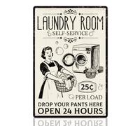 DOODLREAM Self-service Laundry Room Tin Sign Retro Metal Wall Decor 20 x 30cm Vintage 24 Hours Laundry Wall Art Poster for Home Bathroom Laundromat Dry Cleaning Store Man Cave Clubs Decor Gift