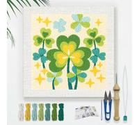 DOODLREAM Shamrock DIY Punch Needle Embroidery Kit for Adult Beginner, 24cm St. Patrick's Day Punch Stitching Craft Set for Starter with Frame, Fabric Pattern, Threader, Yarn, Punch Needle