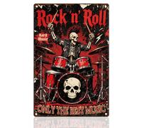 DOODLREAM Skeleton Drummer Tin Sign Retro Metal Wall Decor 20 x 30 cm Vintage Halloween Skull Music Drummer Wall Art Poster for Home Room Cafes Bar Pub Outdoor Bathroom Garage Man Cave Decor Gift