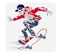 DOODLREAM Skeleton is Skateboarding Stencil for Painting, 30×30cm Reusable Skateboard Sport Stencil Drawing Template, DIY Craft Paint Template for Wall Home Decor Wood Burning Card Canvas Fabric