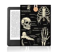 DOODLREAM Skeleton Pattern Kindle Sleeve for 6-7" Kindle, Human Skeleton E-Reader Case with Button Closure, Waterproof Memory Fabric Double-Sided Printed Skull E-Book Cover for Screen Protection