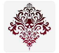 DOODLREAM Skull Damask Stencil for Painting, 30×30cmReusable Spliced Halloween Stencil Drawing Template, Baroque Retro DIY Craft Paint Template for Wall Home Decor Wood Burning Card Journal Canvas