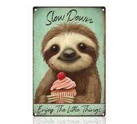 DOODLREAM Sloth Cake Tin Sign Retro Metal Wall Decor 20 x 30 cm Vintage Slow Down Enjoy The Little Things Wall Art Poster for Home Room Cafes Bar Outdoor Bathroom Kitchen Garage Man Cave Decor Gift