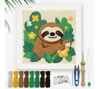 DOODLREAM Sloth Leaves Punch Needle Kit for Beginner 24 x 24 cm