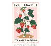 DOODLREAM Strawberries Fields Retro Wall Decor Metal Tin Sign 20x30cm Farm Fruit Market Vintage Wall Art Poster for Farmhouse Barn Garden Outdoor Club Home Cafe Decor