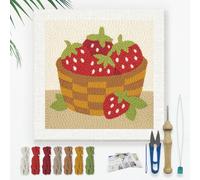 DOODLREAM Strawberries in Fruit Basket DIY Punch Needle Embroidery Kit for Adult Beginner, 24 cm Fruit Punch Stitching Craft Set for Starter with Frame, Fabric Pattern, Threader, Yarn, Punch Needle
