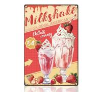DOODLREAM Strawberry Milkshake Retro Wall Decor Metal Tin Sign 20 x 30cm Dessert Ice Cream Vintage Wall Art Poster for Kitchen Home Dessert Shop Clubs Decor Gift