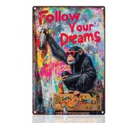 DOODLREAM Street Graffiti Gorilla Retro Wall Decor Metal Tin Sign 20x30cm Fllow Your Dreams Inspirational Vintage Wall Art Poster for Home Coffee Cafes Bathroom Man Cave Office Clubs Decor Gift