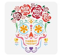 DOODLREAM Sugar Skull Stencil Template 30 x 30cm Reusable Plastic Halloween Stencil for Painting on Wood Wall Floor Fabric Glass DIY Home Decor