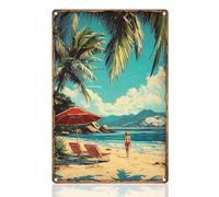 DOODLREAM Summer Beach Palm Tree Seacoast Sign Wall Decor Metal Tin Sign Vintage Poster for Home Office Cafe Bar Man Cave Wall Decor Gift 8" x 12"