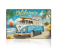 DOODLREAM Summer California Surfing Bus Retro Wall Decor Metal Tin Sign 20x30cm Beach Vacation Vintage Wall Art Poster for Seaside Home Coffee Room Club Decor Gift