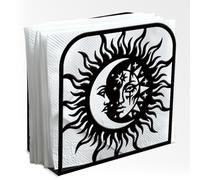 Doodlream Sun Moon Celestial Metal Napkin Holder for Table, 12.5x12.5x5cm Black Boho Mystical Napkin Dispenser, Standing Napkin Holder for Kitchen Coffee Bar and Dining Room and Restaurant Decor