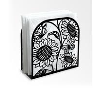 Doodlream Sunflower and Butterfly Decorative Black Metal Napkin Holder for Table, 12 x 12 x 5cm Standing Napkin Holder for Home Kitchen Restaurant Picnic Party Coffee Bar Dining Room
