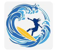 DOODLREAM Surfer Lady Stencil for Painting, 30×30cmReusable Sea Surfing Stencil Drawing Template, Summer DIY Craft Paint Template for Wall Home Decor Wood Burning Card Journal Canvas Fabric