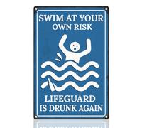 DOODLREAM Swimming Pool Warning Vintage Wall Decor Metal Tin Sign 20x30cm Swim At Your Own Risk Wall Art Poster for Water Park Beach Swimming Pool Club Outdoor Decor