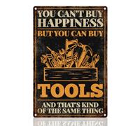 DOODLREAM Tools Wall Decor Sign,You Can't Buy Happiness But You Can Buy Tools Garage Wall Art, Vintage Metal Tin Poster for Home Man Cave Tool Shop Wall Decor Gift 8 x 12 Inch