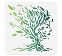 DOODLREAM Tree Woman Face Stencil for Painting, 30 x 30cm Plastic Tree of Life Stencil Drawing Templates, Woman Leaves DIY Craft Paint Template for Wall Home Decor Wood Burning Card Journal Paper